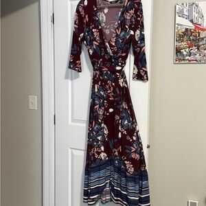 Du Jour Mauve and Blue Floral flowy  Wrap Dress